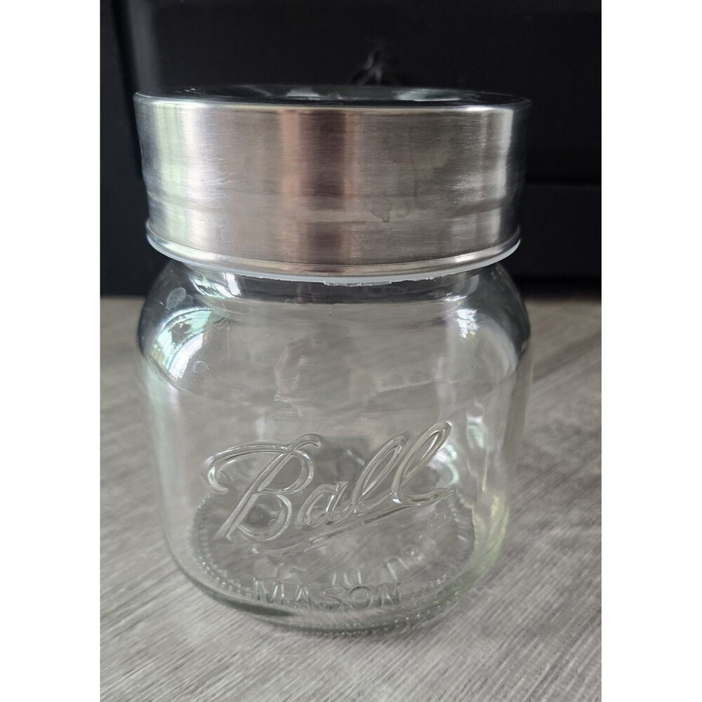 Ball Mason Jar Storage Container Canister Embossed Glass Silver Lid Clear